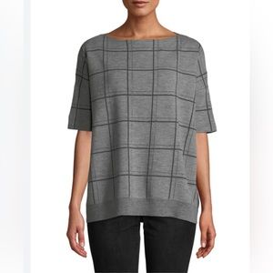 Lafayette 148 100% Fine Gauge Merino Wool Jacquard Boat Neck Sweater Bead Small